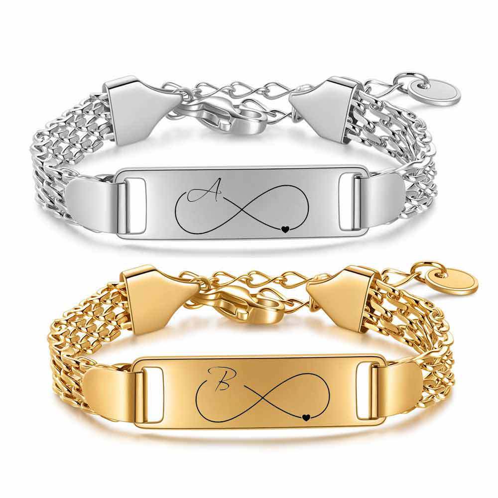 Damen Armband mit personalisierbarem Infinity-Anhänger und feinem Edelstahlband Shop Nory