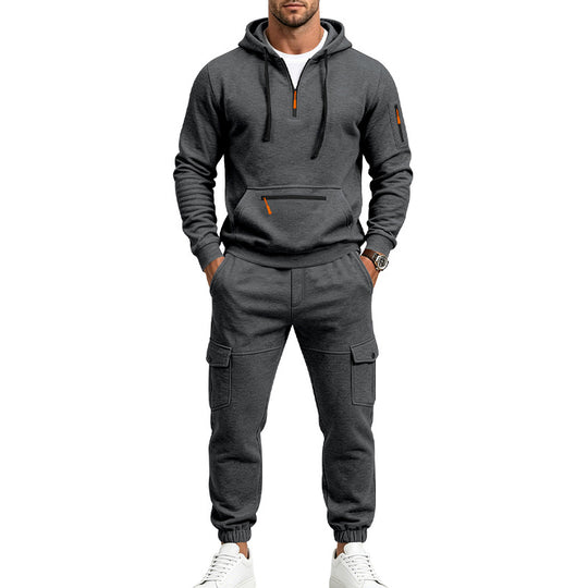 Herren Kapuzen-Sweatset mit Halbzip, Cargo-Jogger und Utility-Taschen Shop Nory