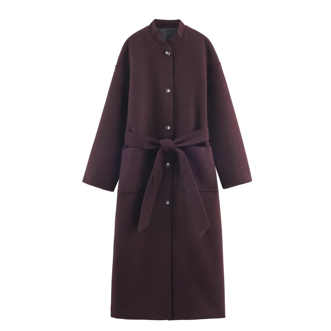 Damen Langer minimalistischer Wollmix-Kimono-Mantel mit Bindegürtel Shop Nory