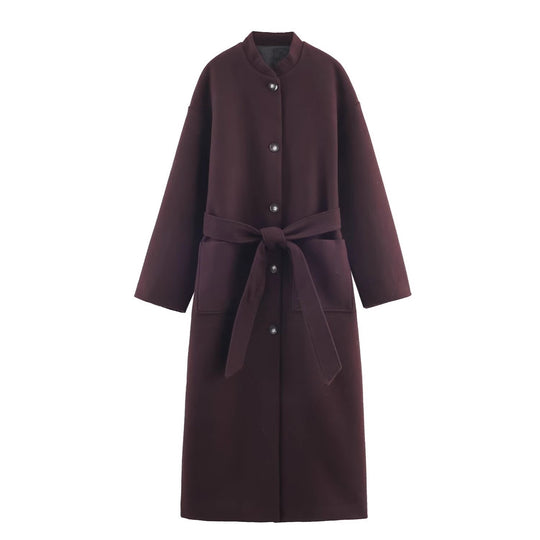 Damen Langer minimalistischer Wollmix-Kimono-Mantel mit Bindegürtel Shop Nory
