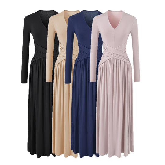Damen V-Ausschnitt Maxi-Wickelkleid aus Jersey mit geraffter Taillenpartie Shop Nory