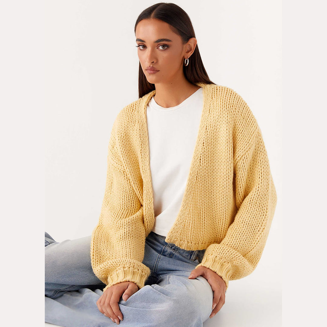 Damen Oversized Grobstrick-Cardigan mit Schalkragen und Rippbündchen Shop Nory