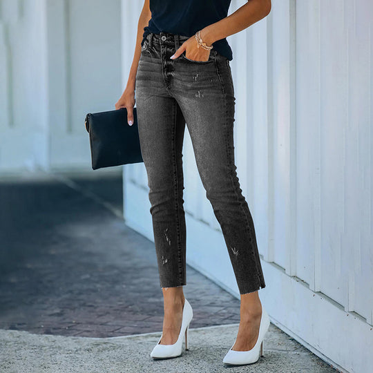 Damen Figurbetonte Hochtaillierte Knöchellange Jeans mit leicht ausgefranstem Saum Shop Nory