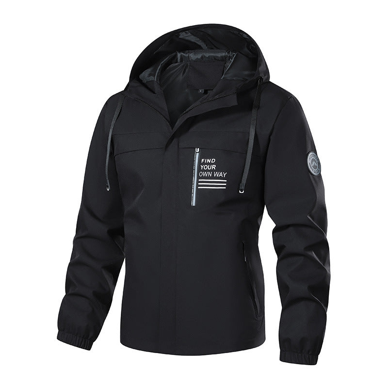 Herren Softshell-Outdoorjacke mit Kapuze, wasserabweisend und Brust-Reißverschlusstasche Shop Nory