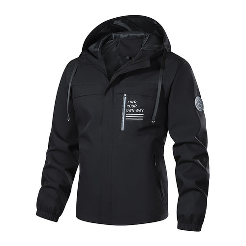 Herren Softshell-Outdoorjacke mit Kapuze, wasserabweisend und Brust-Reißverschlusstasche Shop Nory