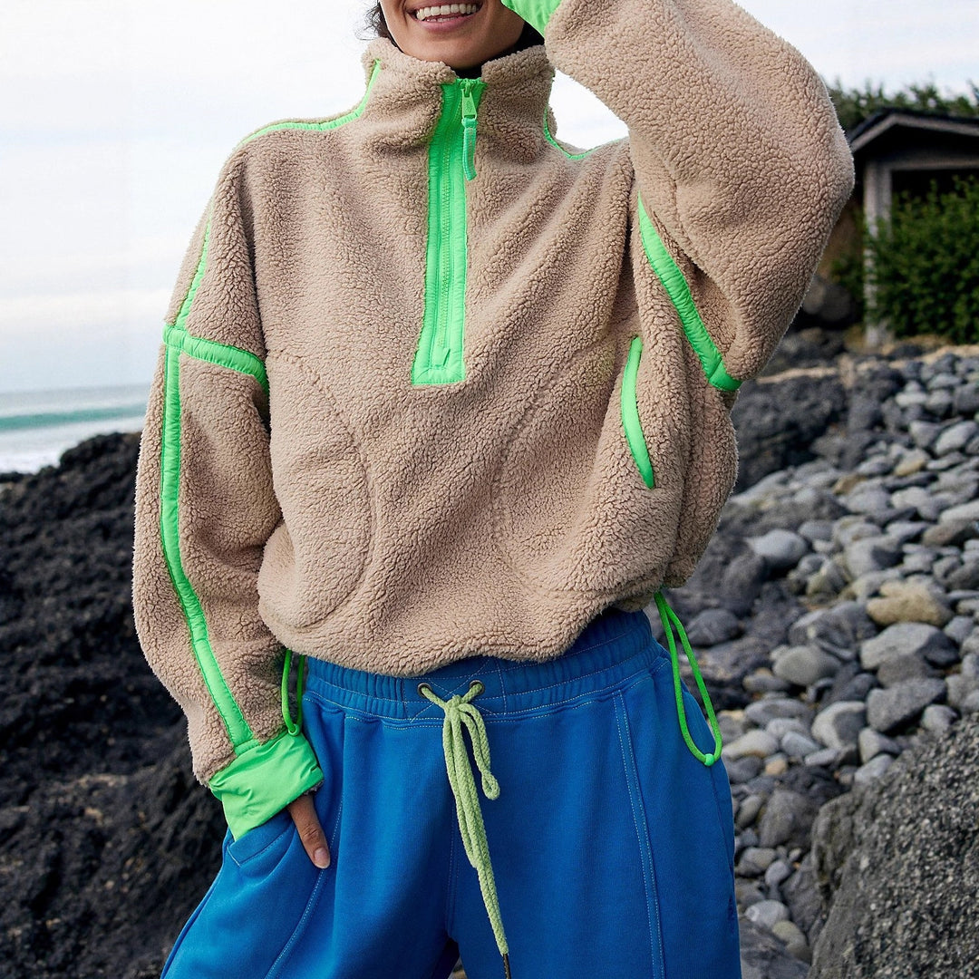 Damen Modischer Fleece-Pullover mit hohem Kragen
