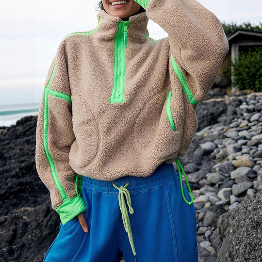 Damen Modischer Fleece-Pullover mit hohem Kragen