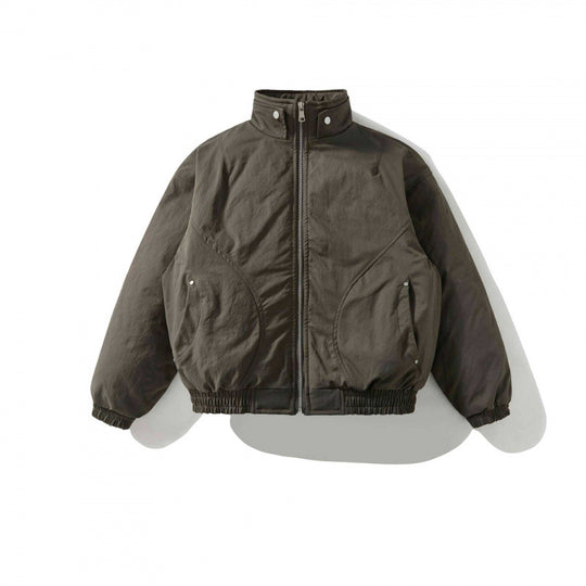 [Unisex Kurz geschnittene wattierte Bomberjacke mit Stehkragen, Reißverschluss und elastischem Saum] Shop Nory