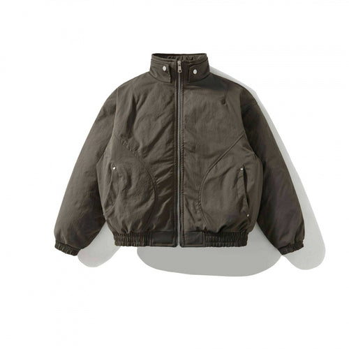 [Unisex Kurz geschnittene wattierte Bomberjacke mit Stehkragen, Reißverschluss und elastischem Saum] Shop Nory