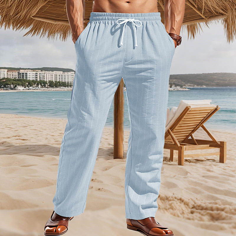 Herren Maritime Leinenoptik-Freizeithose mit Nadelstreifen elastischem Bund und seitlichen Eingrifftaschen Shop Nory