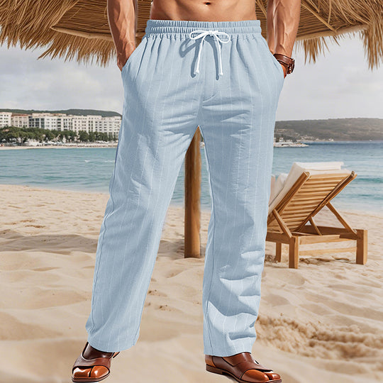 Herren Maritime Leinenoptik-Freizeithose mit Nadelstreifen elastischem Bund und seitlichen Eingrifftaschen Shop Nory
