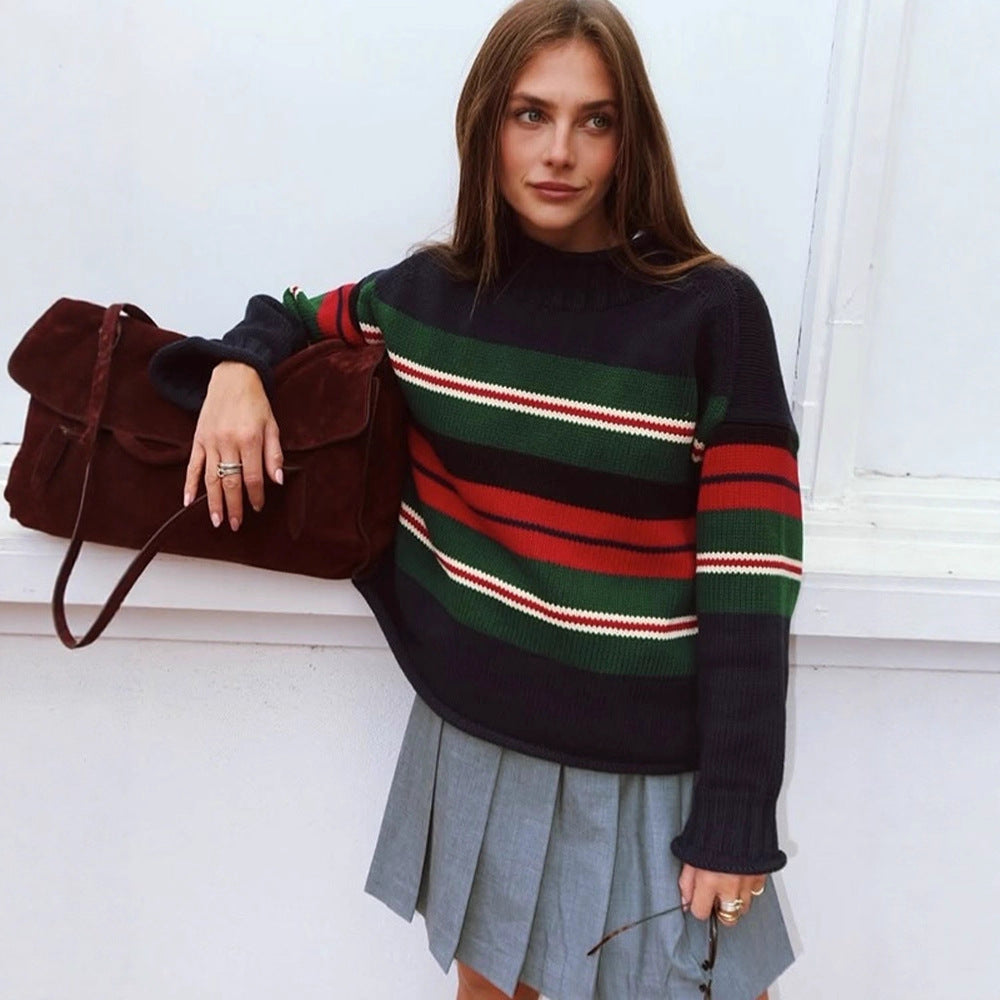 Damen Gestreifter Oversize-Strickpullover mit Raglanärmeln Shop Nory