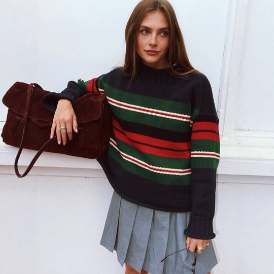 Damen Gestreifter Oversize-Strickpullover mit Raglanärmeln Shop Nory