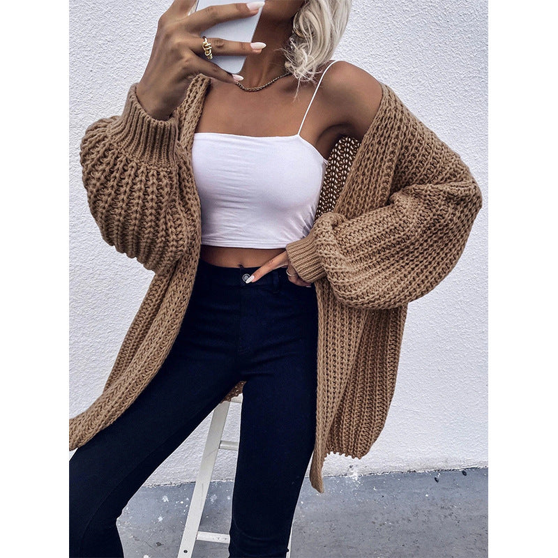 Damen Kuschel-Cardigan im Cocoon-Schnitt mit überlangen Ärmelbündchen und offener Front Shop Nory