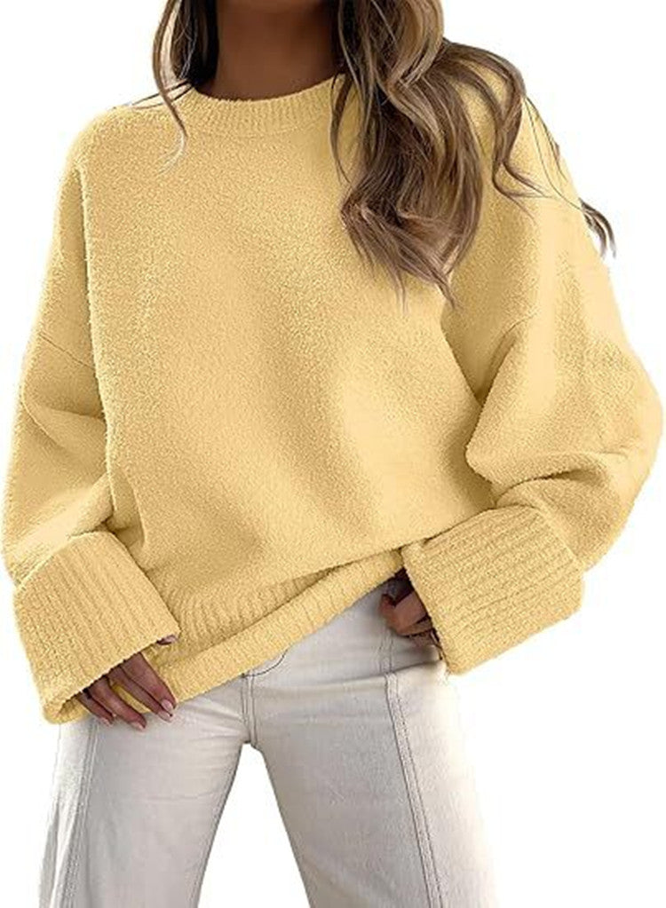 Damen Oversize Bouclé-Strickpullover mit überschnittener Schulter und breiten Bündchen Shop Nory