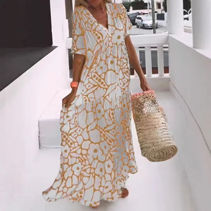 Damen Fließendes Maxikleid mit V-Ausschnitt und floralem Design