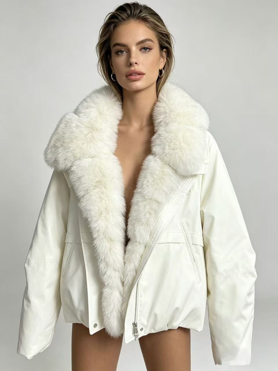 Damen nan taillierte Parka-Bomberjacke mit voluminösem Webpelzkragen und windabweisender Außenhülle Shop Nory