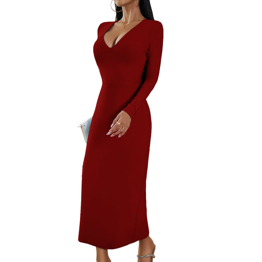 Damen nan elegant geschnittenes Bodycon-Midikleid mit tiefem V‑Ausschnitt und taillenbildender Naht Shop Nory