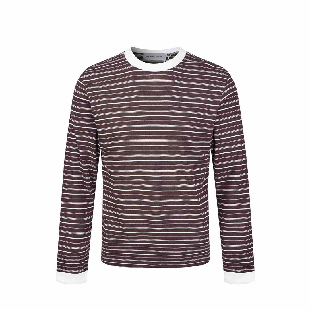 Herren Gestreiftes Langarmshirt aus Baumwollmix mit geripptem Rundhals Shop Nory