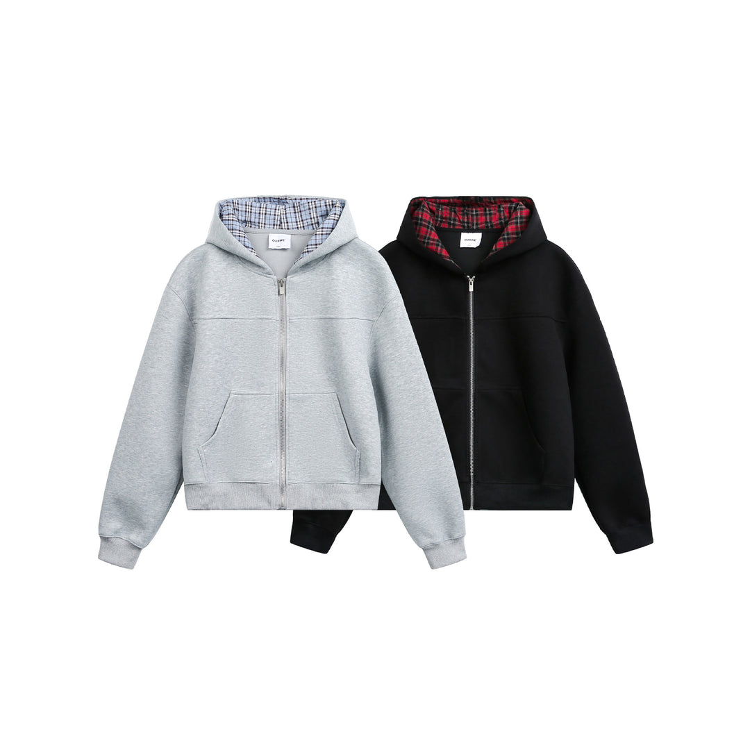 Damen Kapuzen-Zipjacke im Boxy-Schnitt mit kariert gefütterter Kapuze Shop Nory