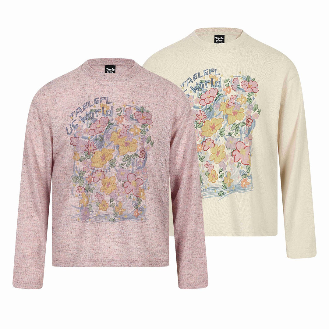 Unisex Relaxed‑Fit Langarmshirt mit floraler Illustrationsgrafik und geripptem Rundhals Shop Nory
