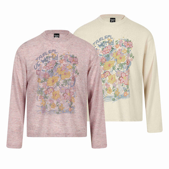Unisex Relaxed‑Fit Langarmshirt mit floraler Illustrationsgrafik und geripptem Rundhals Shop Nory
