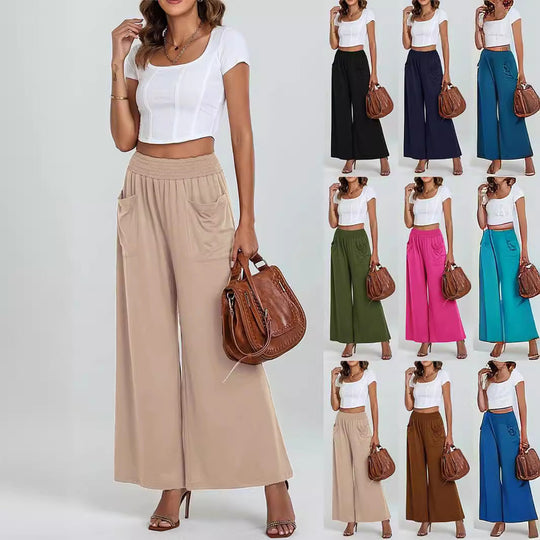 Damen Weite, luftige Palazzo-Hose mit elastischem Bund und praktischen Taschen
