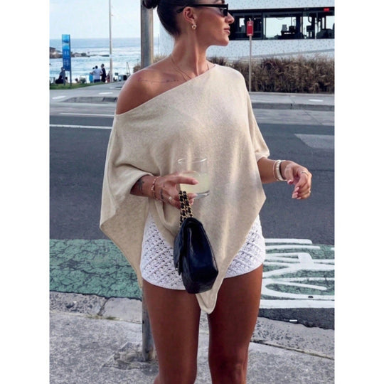 Damen Asymmetrisches Off-Shoulder Poncho-Top aus leichtem Strick Shop Nory
