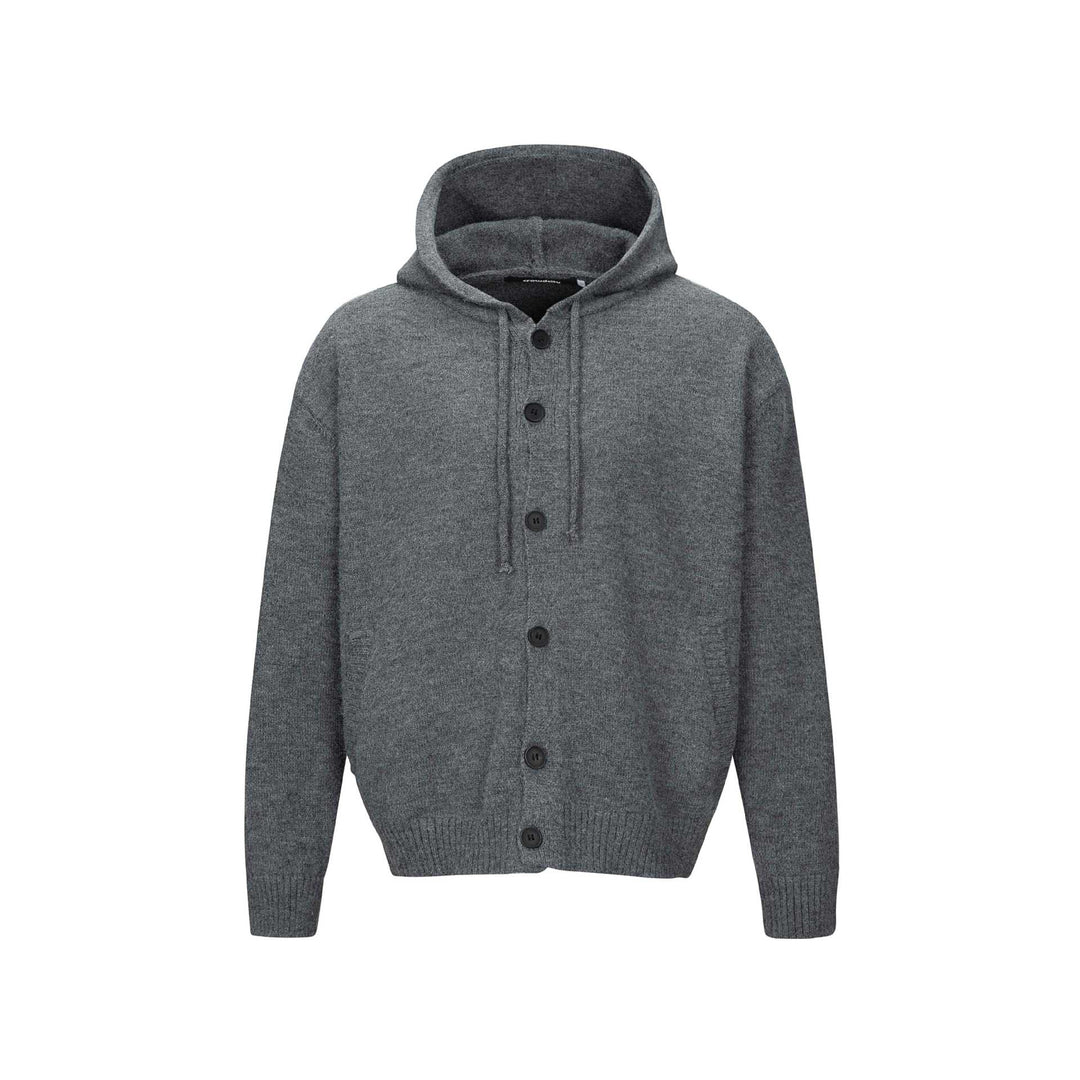 Unisex Kapuzen-Cardigan mit Knopfleiste, angerauter Strickstruktur und Rippbündchen Shop Nory