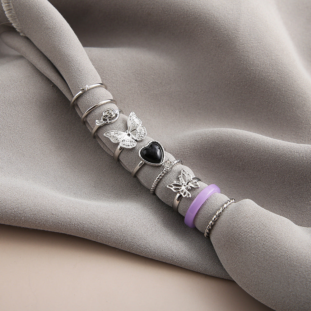Damen kunstvoll gestaltetes Ring-Set mit Schmetterlings- und Herzmotiven Shop Nory