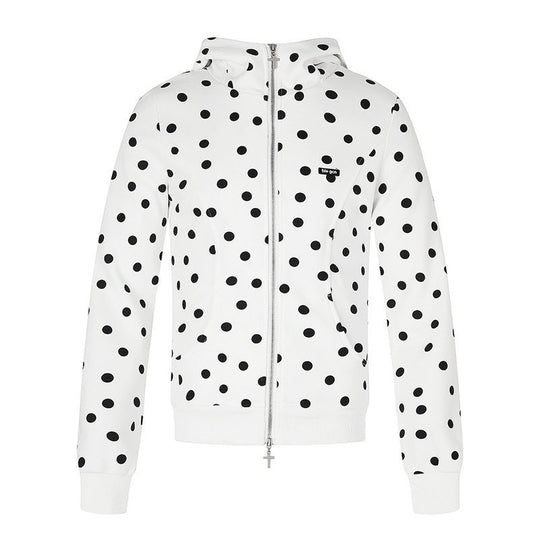 Damen Figurnahe Kapuzen‑Sweatjacke mit Punktmuster, Metall-Frontreißverschluss und Kängurutaschen Shop Nory