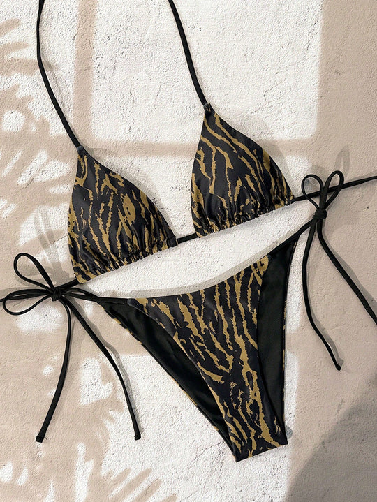 Damen Triangel-Bikini-Set mit verstellbaren BindShopnoryändern und animalischem Design