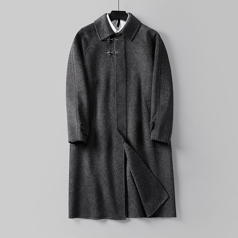 Herren Gerader Wollmix-Longcoat mit verdeckter Front und dekorativen Knebelverschlüssen Shop Nory