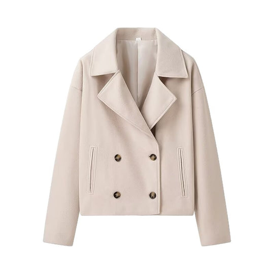 Damen Kurzer Boxy-Wollmix-Peacoat mit doppelreihiger Knopfleiste und aufgesetzten Taschen Shop Nory