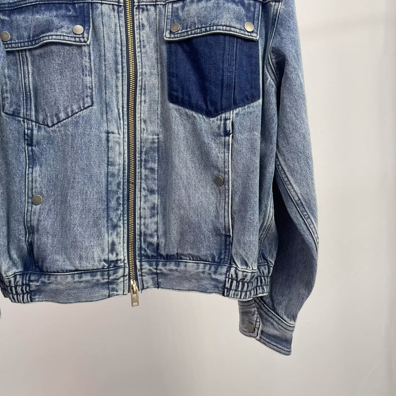 Herren Relaxed Denim-Utility-Jacke mit Stehkragen und kontrastierter Brusttasche Shop Nory