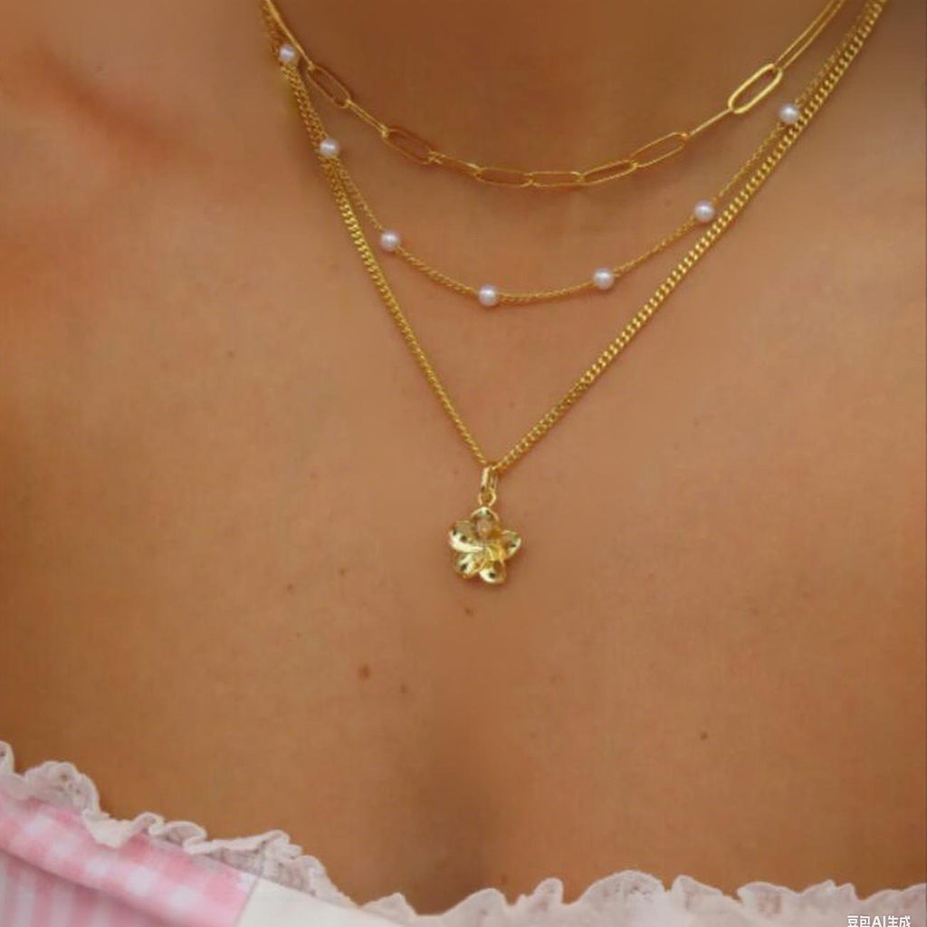 Damen mehrlagige elegante Halskette mit floralem Anhänger Shop Nory