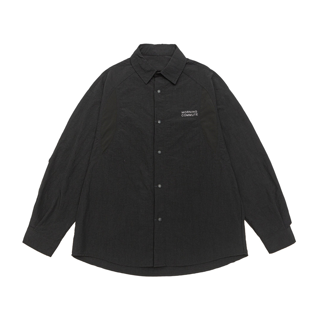 Unisex Leichtes Overshirt im Coach-Stil mit Hemdkragen und Brustprint Shop Nory