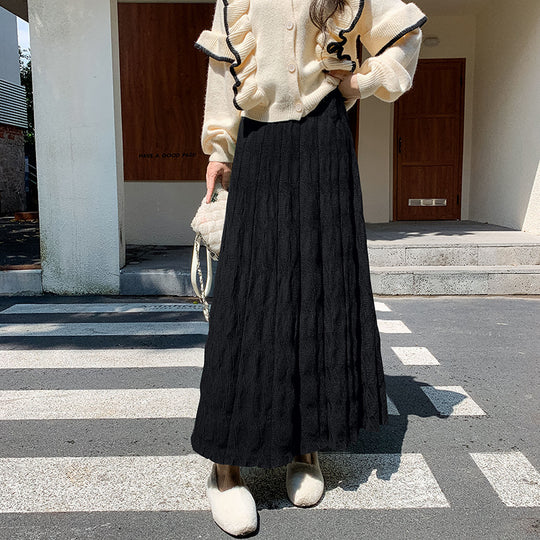 Damen Langer, eleganter Strickrock mit feinem Wellenmuster Shop Nory