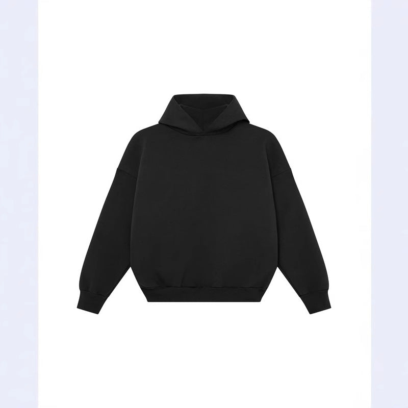 Unisex minimalistischer Kapuzenpullover ohne Kängurutasche mit überschnittener Schulter und geripptem Saum Shop Nory