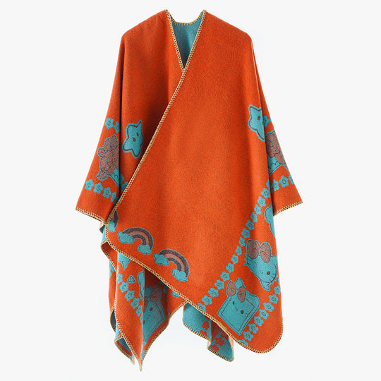 Damen Oversize-Poncho mit Jacquard‑Tiermotiv und asymmetrischem Zipfelsaum Shop Nory