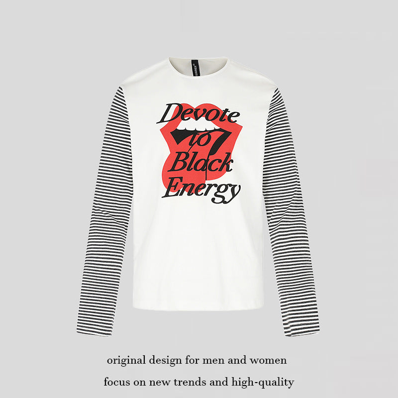 Herren Langarmshirt mit kontrastreifen-Ärmeln und großflächigem Lippen-Statementprint Shop Nory