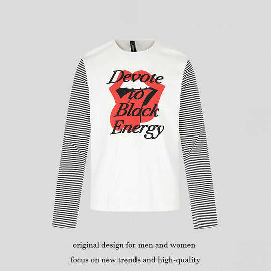 Herren Langarmshirt mit kontrastreifen-Ärmeln und großflächigem Lippen-Statementprint Shop Nory