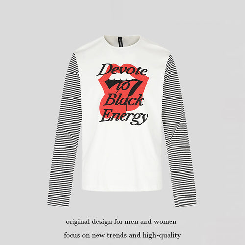 Herren Langarmshirt mit kontrastreifen-Ärmeln und großflächigem Lippen-Statementprint Shop Nory