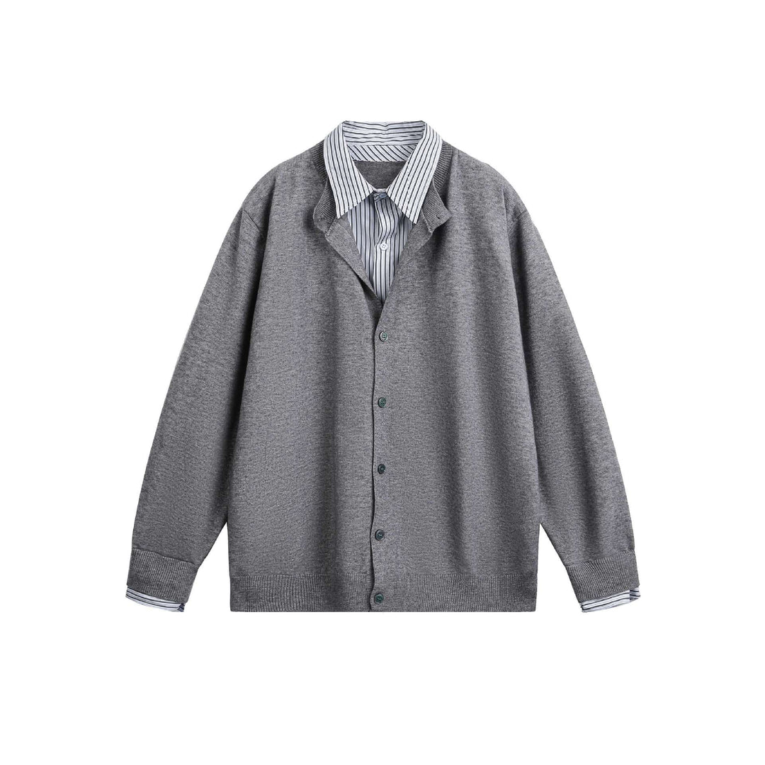 Unisex Lagenlook Strickcardigan mit eingearbeitetem Hemdkragen und Knopfleiste Shop Nory