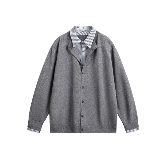 Unisex Lagenlook Strickcardigan mit eingearbeitetem Hemdkragen und Knopfleiste Shop Nory