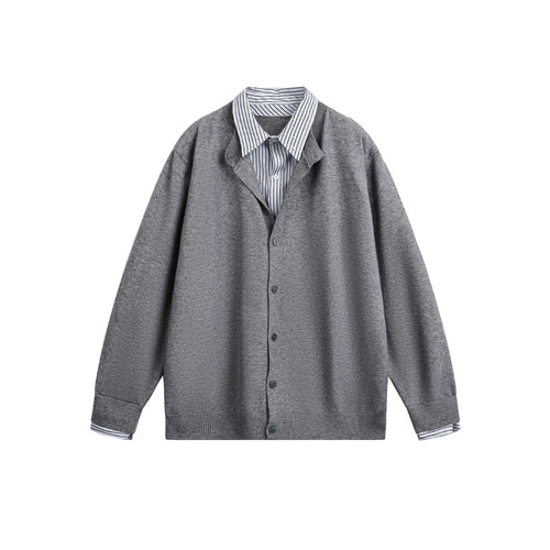 Unisex Lagenlook Strickcardigan mit eingearbeitetem Hemdkragen und Knopfleiste Shop Nory