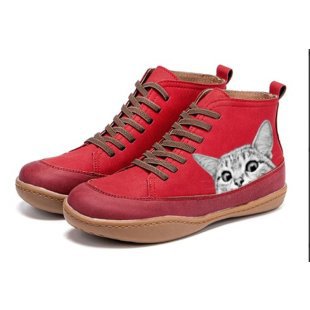 Damen High-Top Sneaker mit geprägtem Katzenmotiv weiches Kunstleder und gepolstertes Komfortfußbett Shop Nory