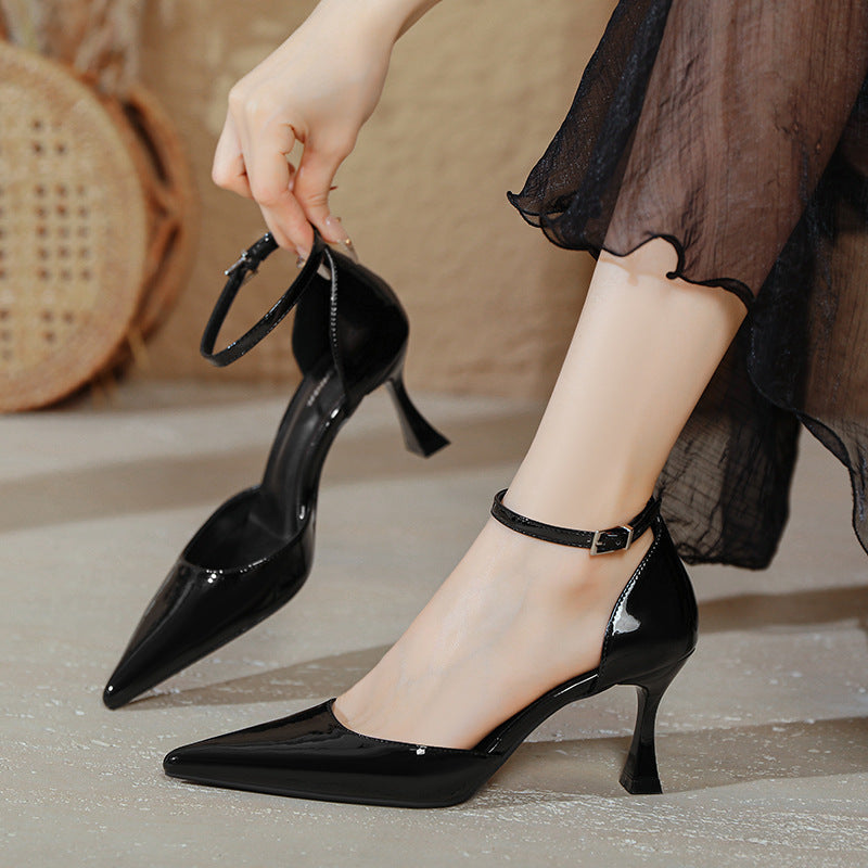 Damen elegante Stiletto-Pumps mit verstellbarem Riemen und glänzender Oberfläche