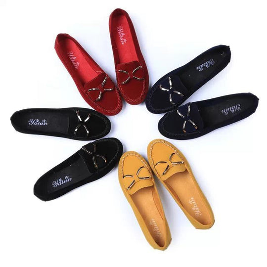 Damen Mokassin-Slipper in Veloursleder-Optik mit Zierknoten und rutschfester Profilsohle Shop Nory