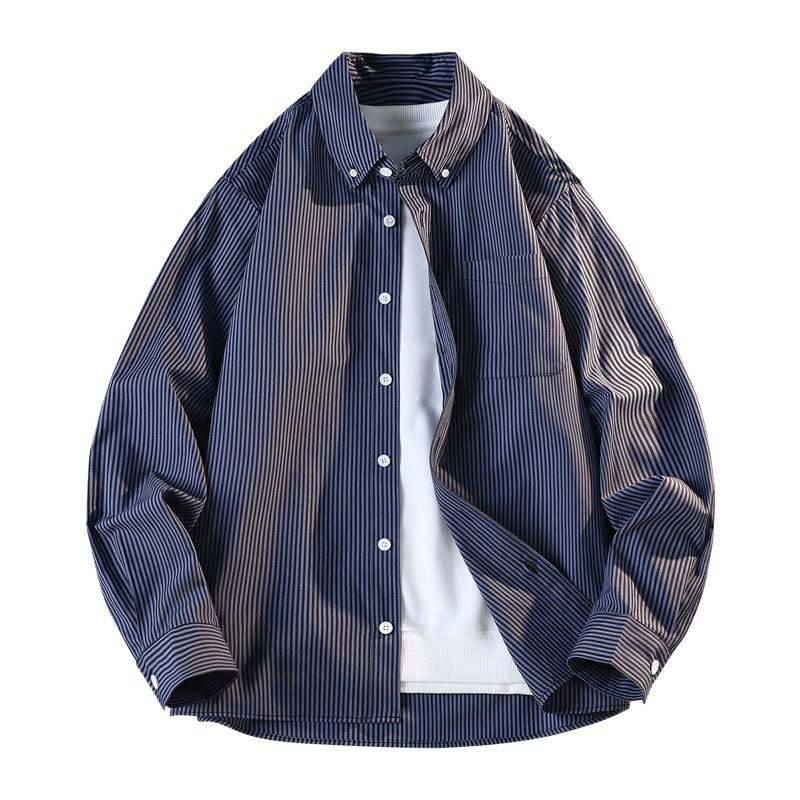 Herren gestreifte Overshirt Hemdjacke aus Baumwollmischung mit Brusttasche Shop Nory